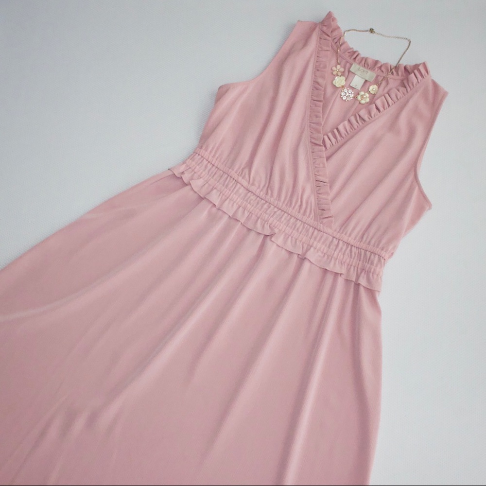 LOFT Outlet Blush Mauve Dress with Ruffle Neckline